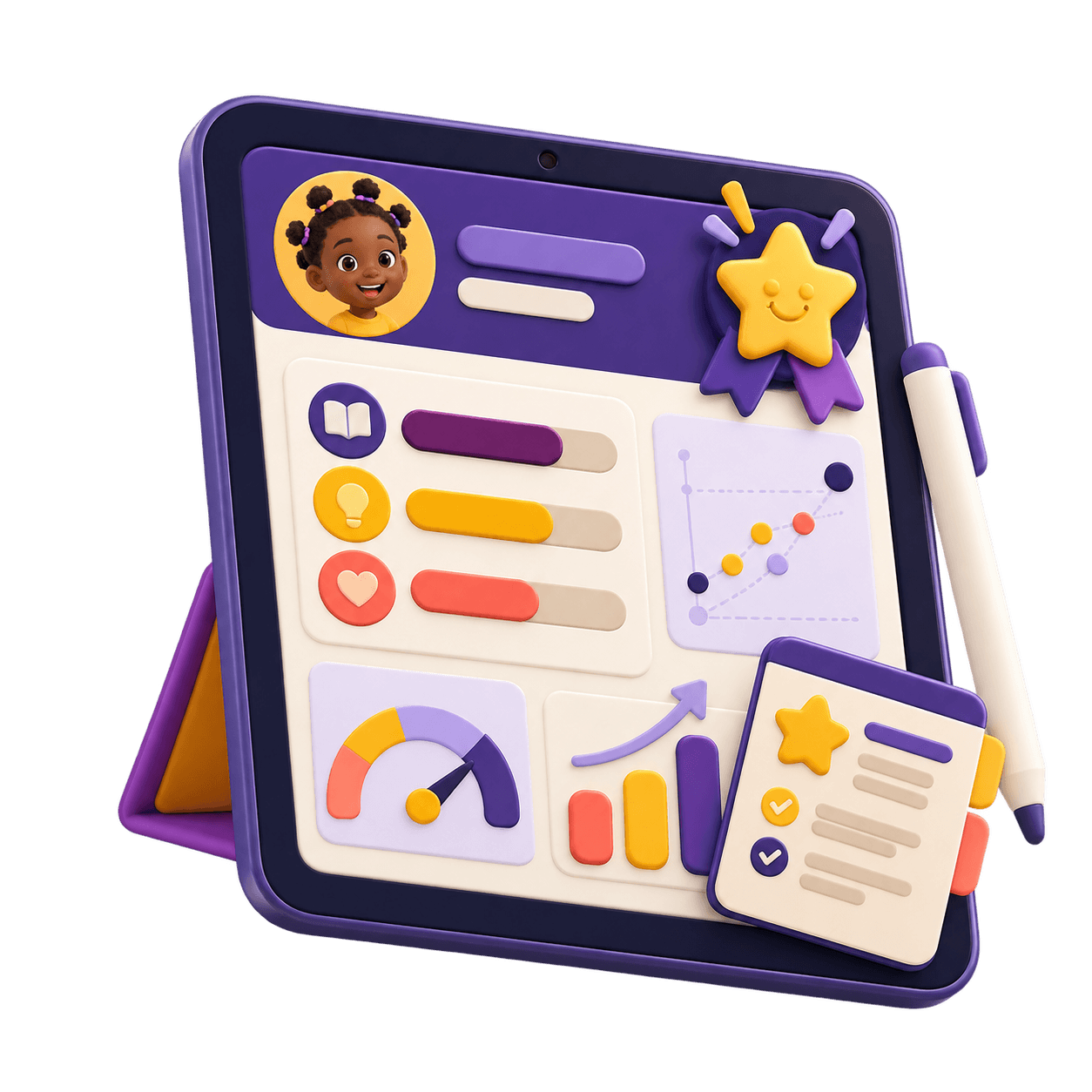A tablet displaying a colourful learning report